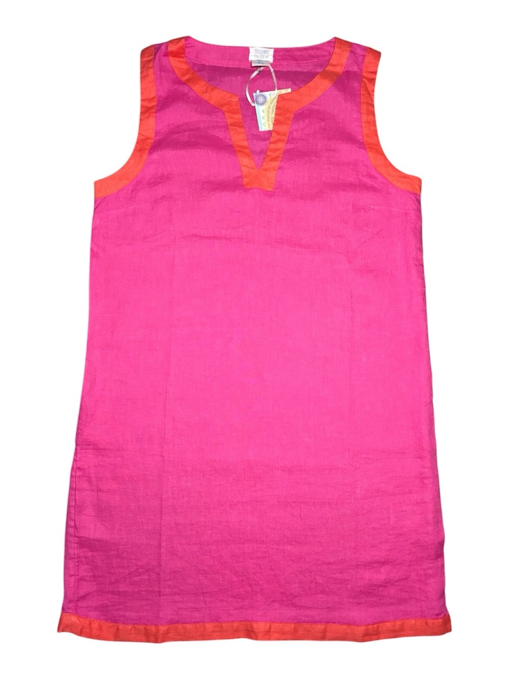 New SIGRID OLSEN Pink Shift Linen Dress with Orange Trim
